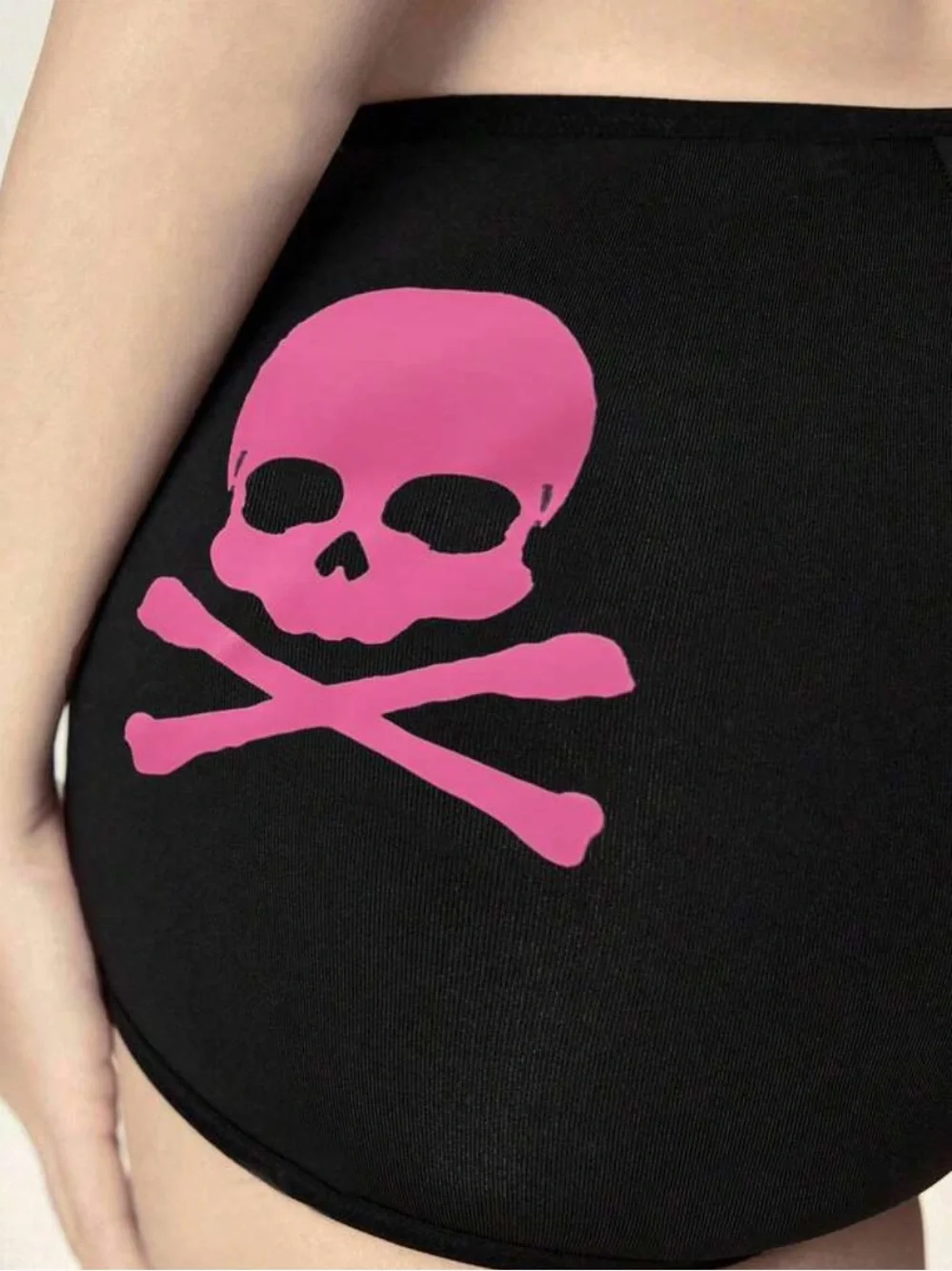 Black Women's Skull-Print Boyshorts with Pink Accents